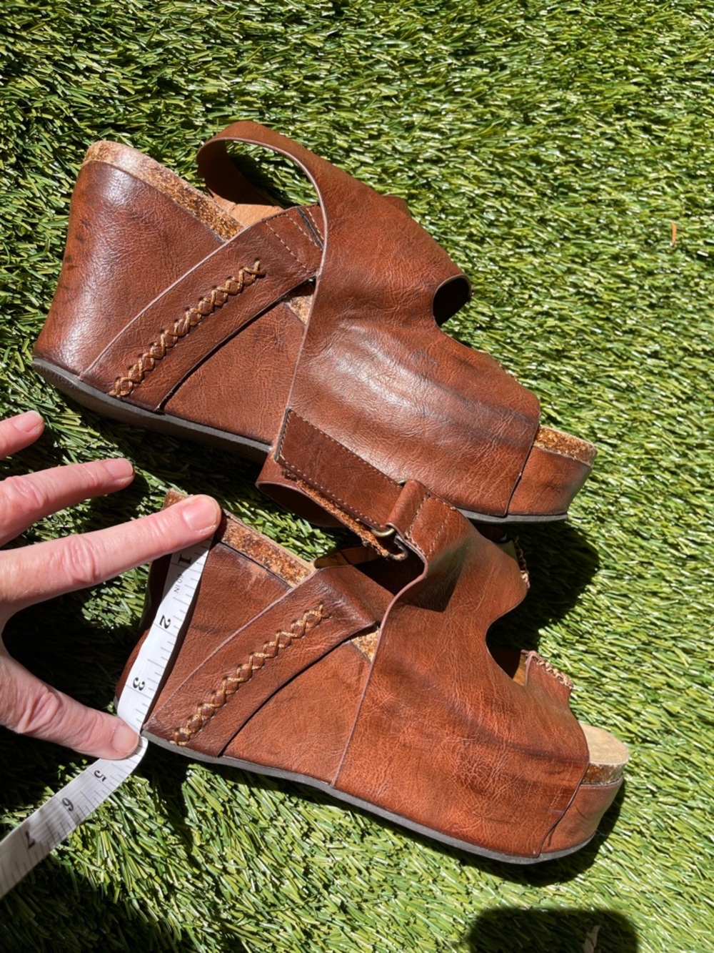 Pierre Dumas Brown Leather Wedge Sandals - Picture 5 of 7
